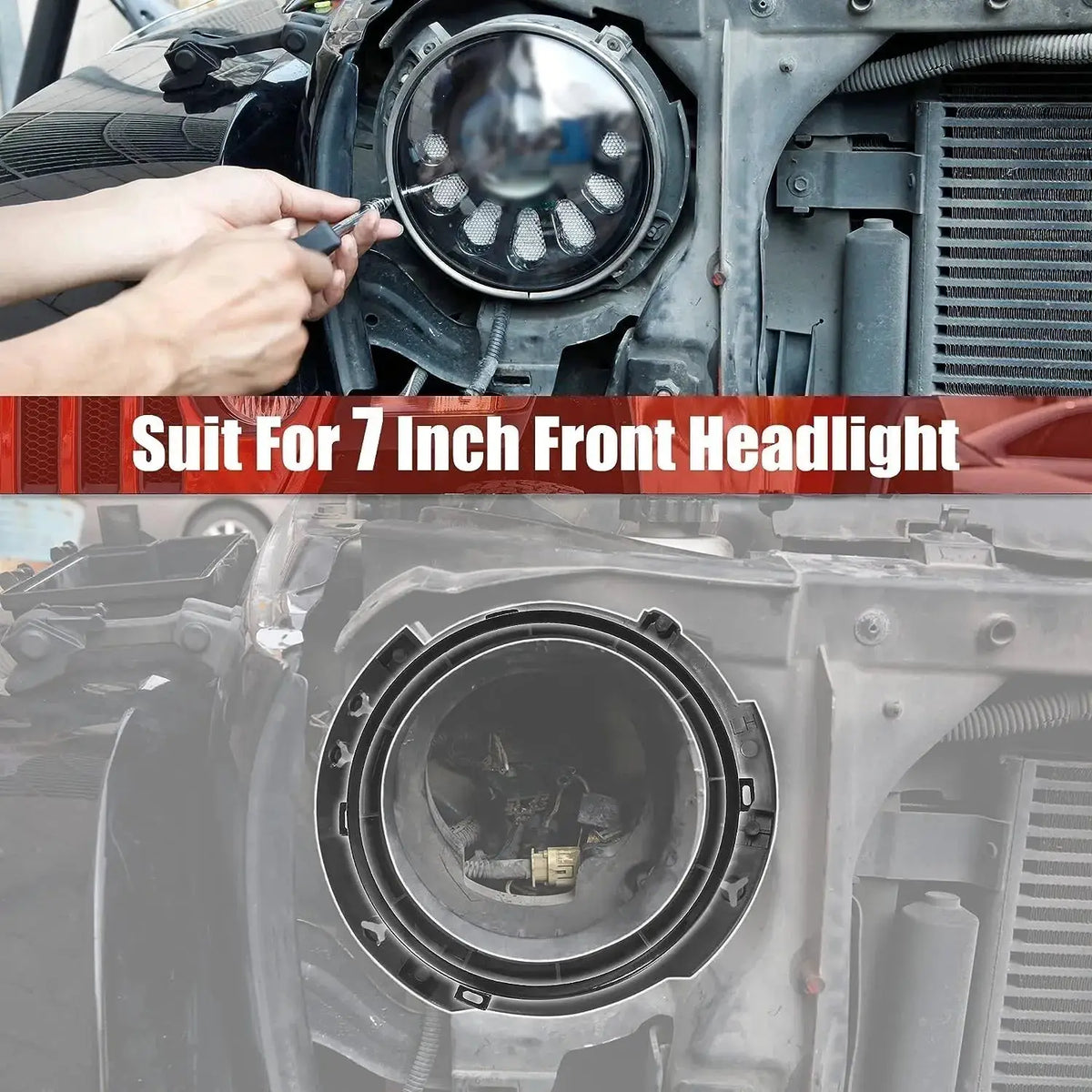 7 Inch Round Headlight Mounting Ring Retaining Bracket With Headlight Metal Rings For Jeep Wrangler JK 07-17 For LED Headlights by InterCyprus Trading Ltd