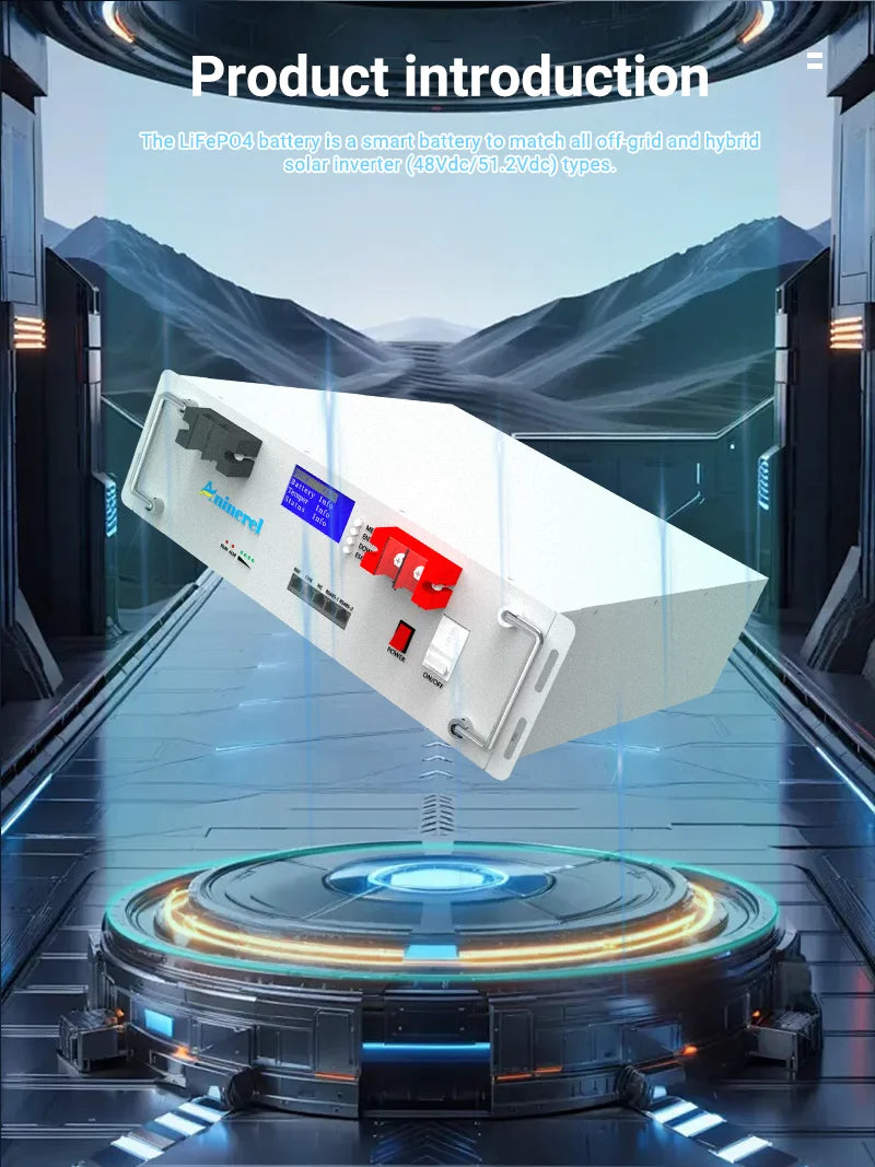 Πακέτο Μπαταρίας Aninerel LiFePO4 51.2V 100Ah 6kWh Με 6000 Κύκλους, 48V 100A BMS, 6.2kW Αντιστροφέα Για Ηλιακή Αποθήκευση