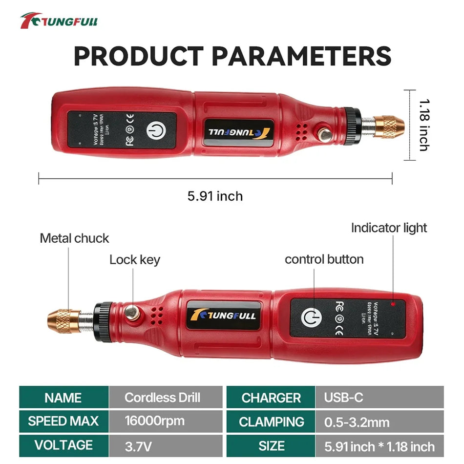 Mini Ferramenta Rotativa Furadeira Elétrica com Carregamento USB para Caneta de Gravação de Joias