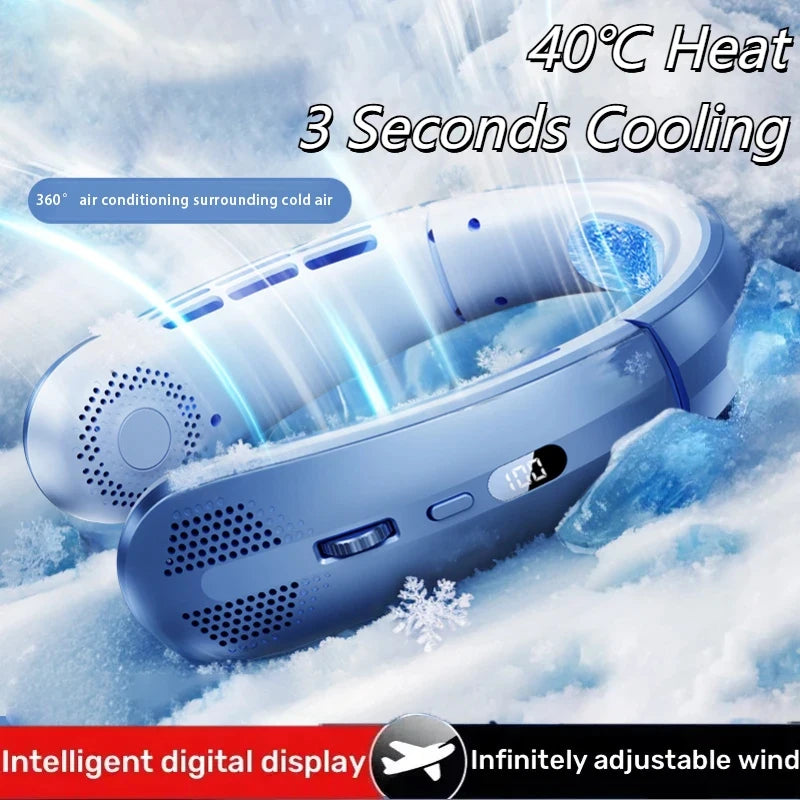 Bladeless Portable Neck Fan With Digital Display, USB Rechargeable