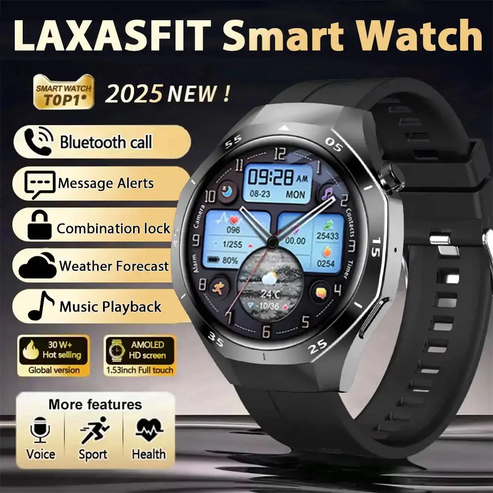 LAXASFIT 2025 Smart Watch Men Women NFC Heart Rate Tracker Black
