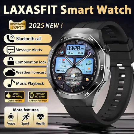 LAXASFIT 2025 Smart Watch Men Women NFC Heart Rate Tracker Black