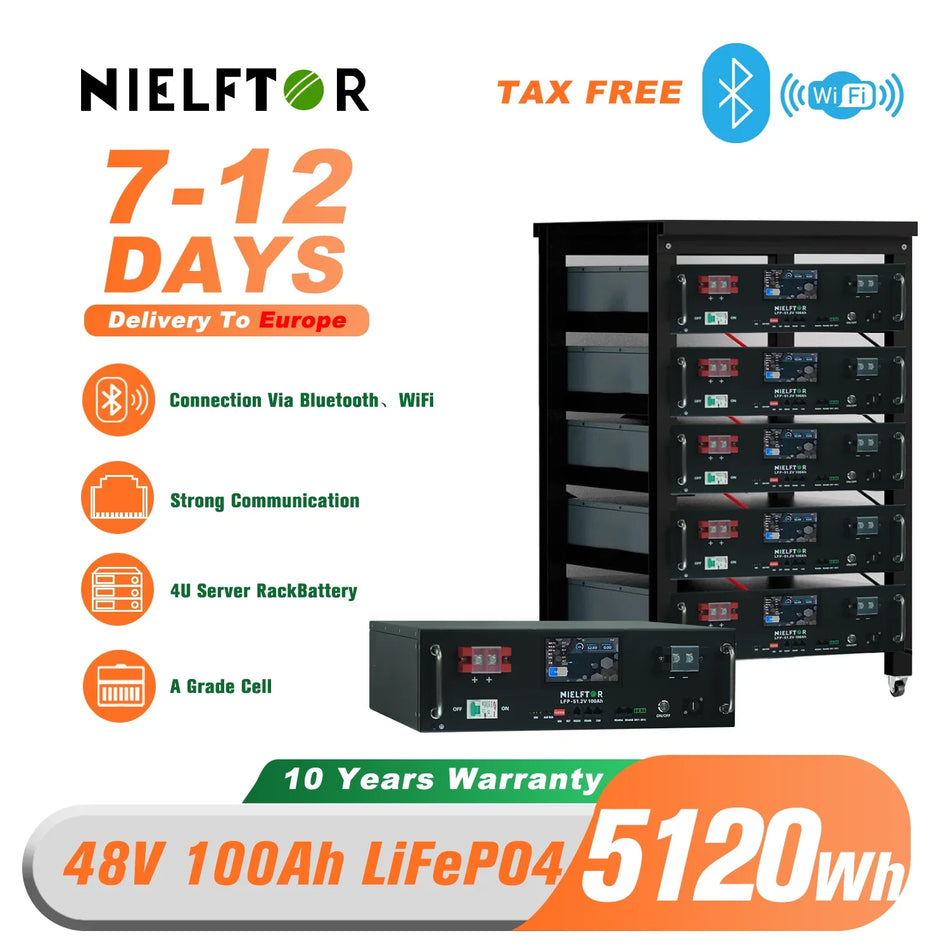 LiFePO4 baterija 51.2V 100Ah s 16S100A pametnim BMS-om, razred A Plus prizmatske ćelije, za kampere, brodove, kućno skladištenje energije