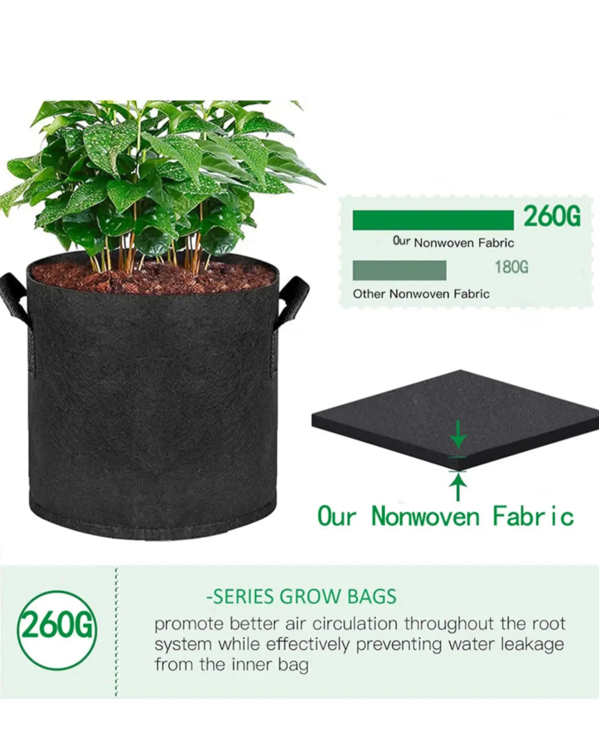 5-Pack Aeration Fabric Grow Bags with Handles - Optimal Plant Health