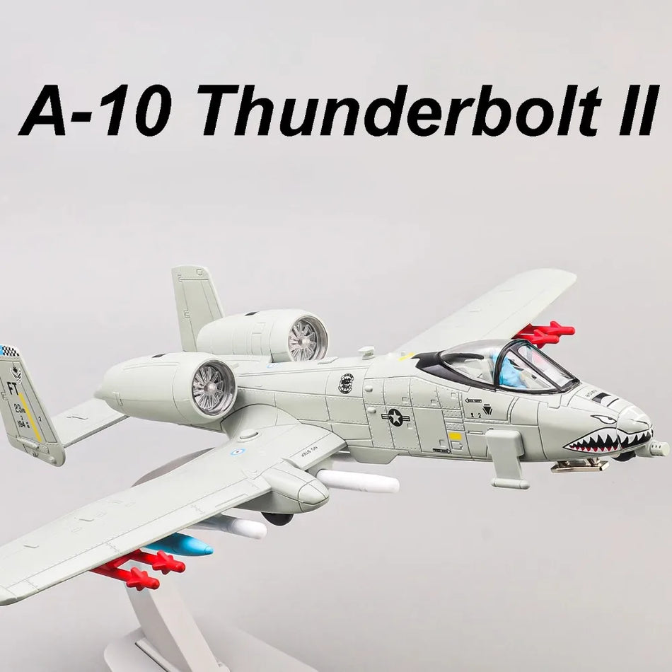 Diecast 1:32 A-10 un F-14 iznīcinātāju modeļu rotaļlietas ar metāla korpusu, skaņu un gaismu