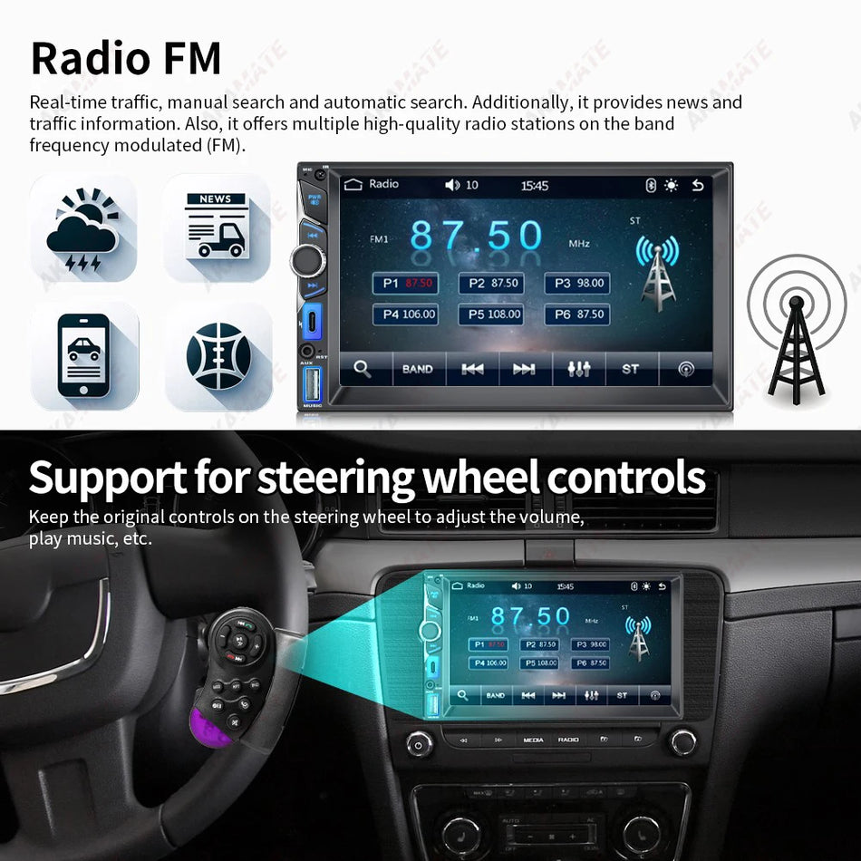 CA7080OSD 7 Inch 2DIN Car Radio - CarPlay Android Bluetooth