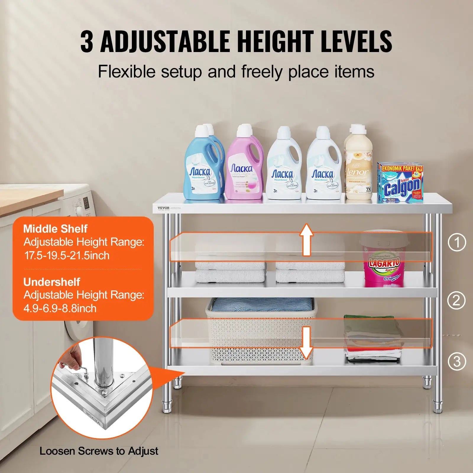Stainless Steel Prep Table 14x48 With Adjustable Undershelf