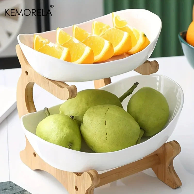 Double Three Layer Modern Wooden Fruit Plate &ndash; Space Saving