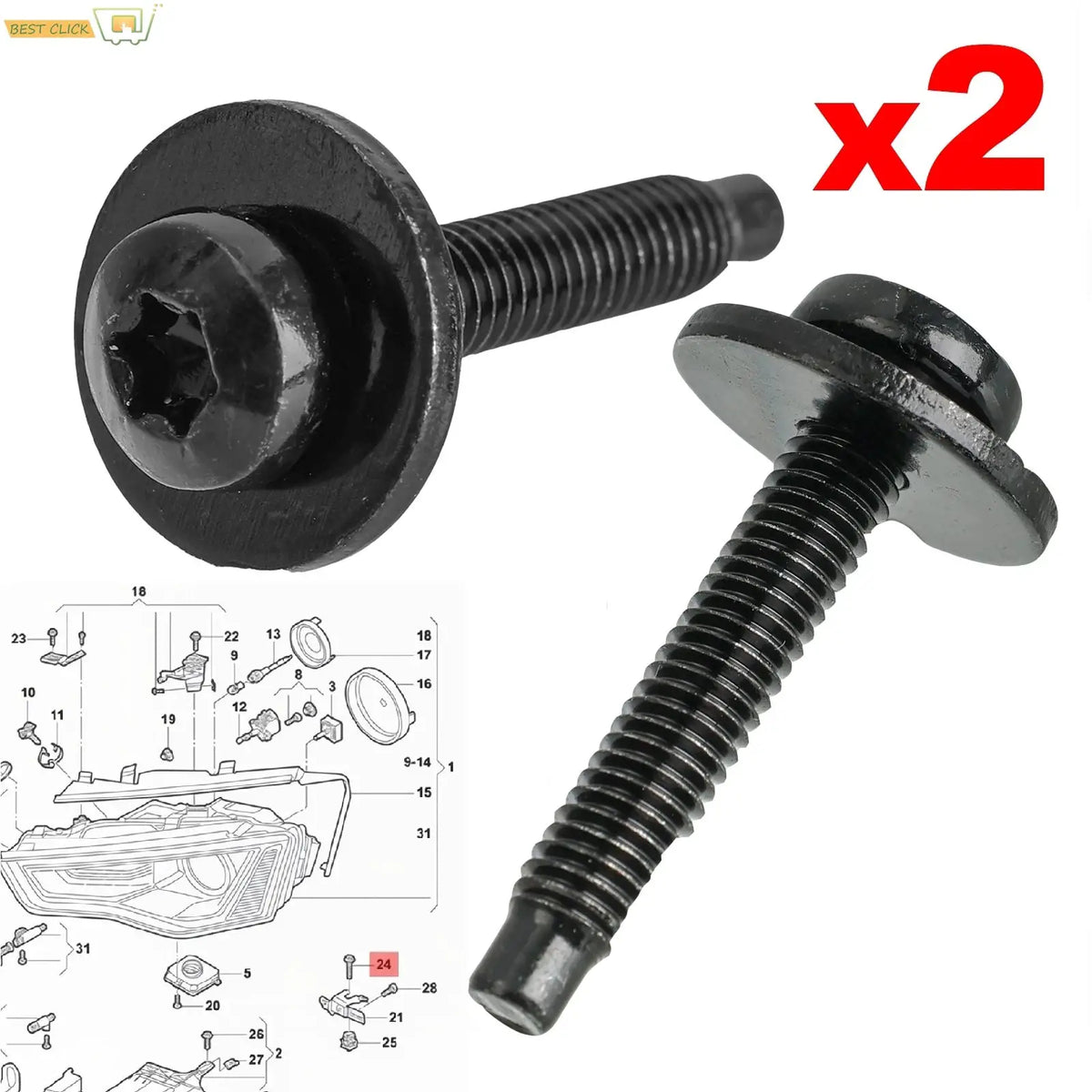 2x Headlight Mounting Bolt Screws M6x40 N91199601 For Audi A4 S4 B8 A6 S6 C7 by InterCyprus Trading Ltd