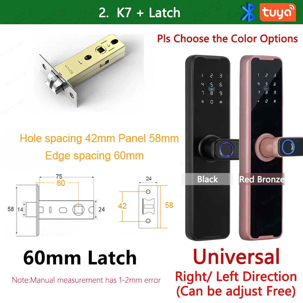 CDOK K7 Pro Tuya Smart Lock K7 Pro-60Latch / Black