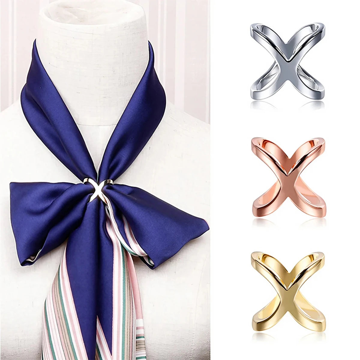 X-Shaped Silk Scarf Buckle Brooch &ndash; Shiny Multifunctional Jewelry Accessory