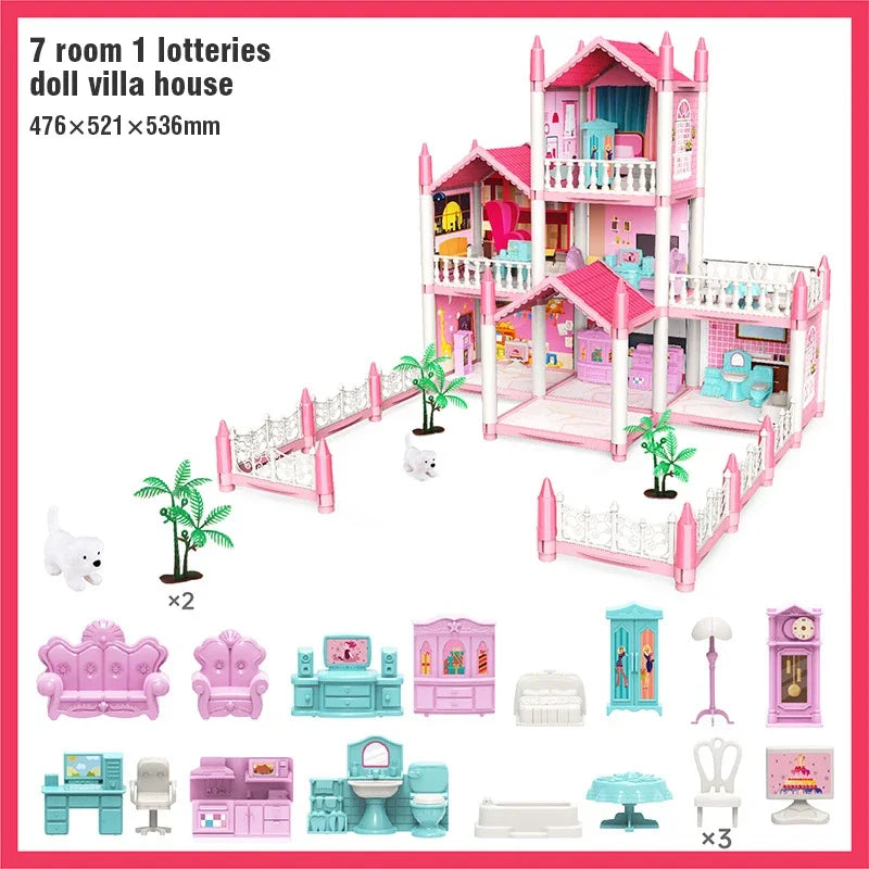 Large Doll House Villa Set - 3D DIY Princess Castle Toy 7room
