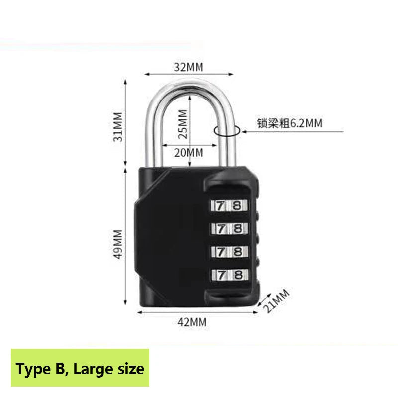 Password Padlock 3-4 Digit &ndash; Waterproof Rustproof Outdoors B-large Black