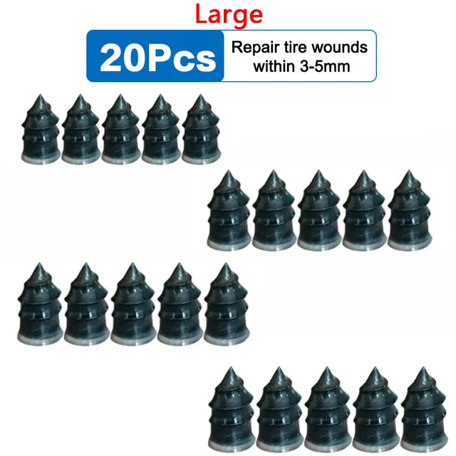 Vacuum Car Tyre Repair Rubber Nail Set - Tubeless Tire Screws Kit for Motorcycles &amp; Trucks Large 20pcs