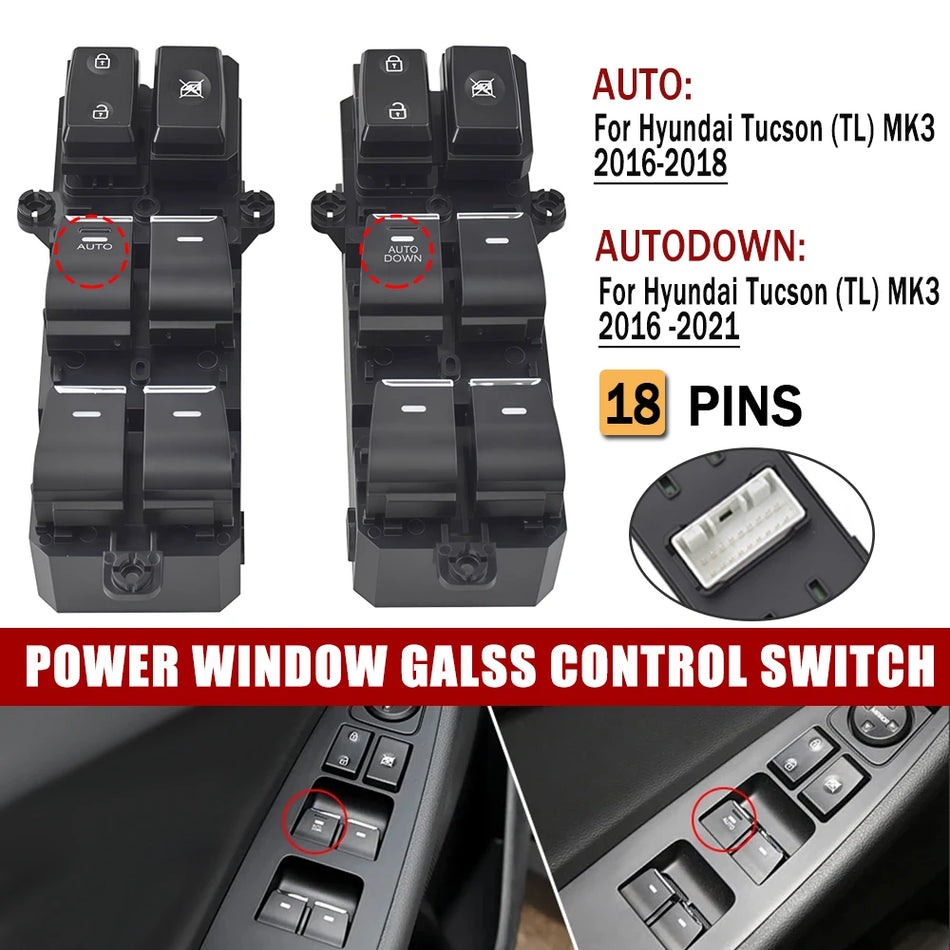 Prepínač elektrických okien predný ľavý 18 pin pre Hyundai Tucson Mk3