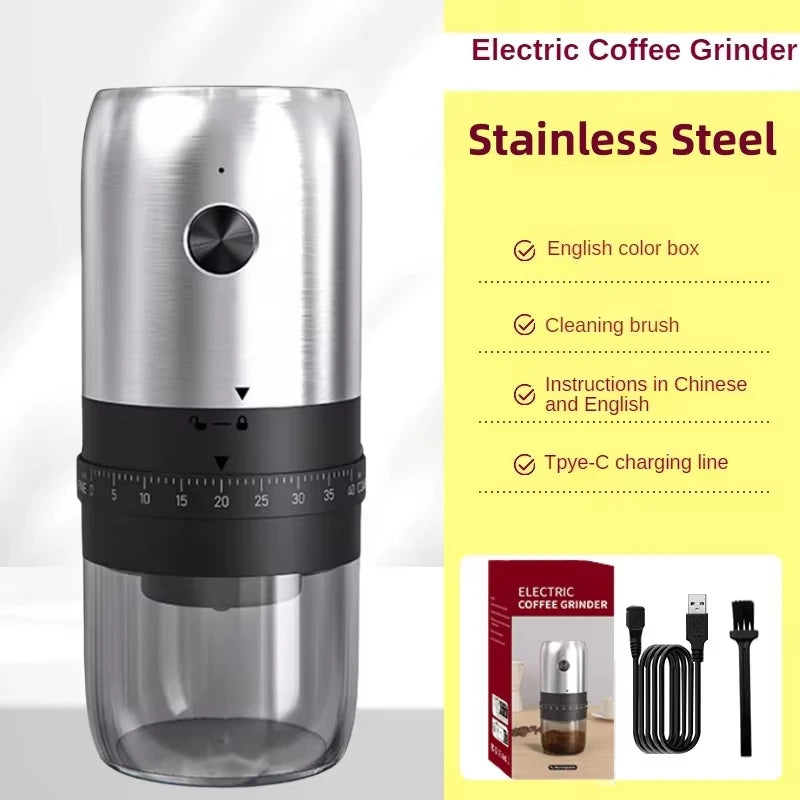 Crearoma Portable Electric Coffee Grinder &ndash; 40 Gear Settings 4AW-Silver