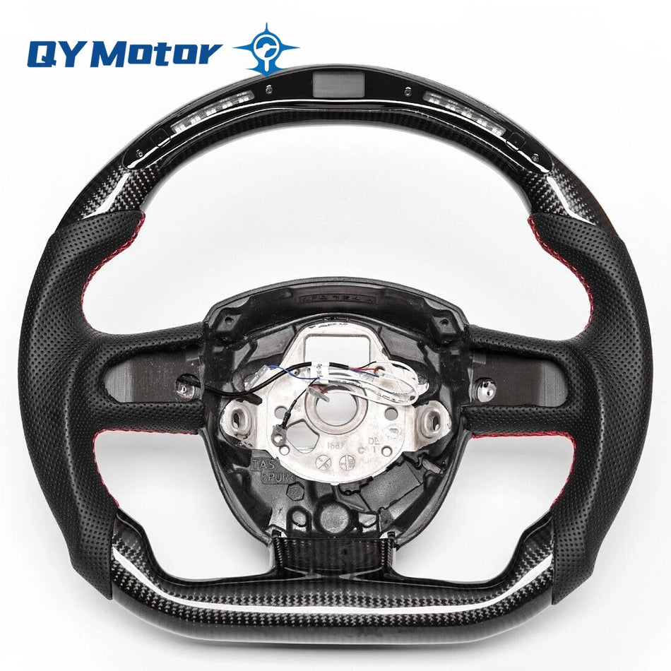 Audi B8 A4 A5 Steering Wheel with LED Display, Carbon Fiber Perforated Leather