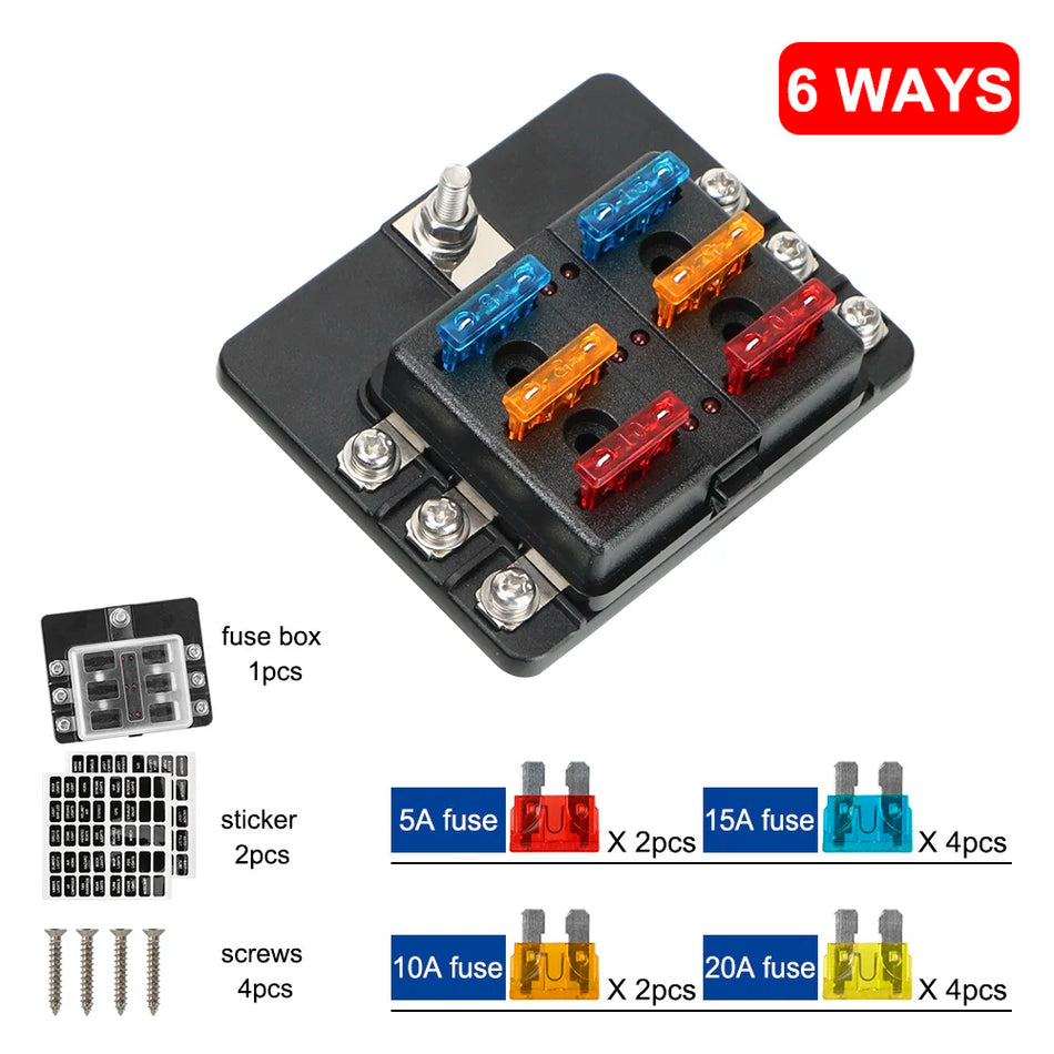 6-Way Blade Fuse Block 32V 100A Surge Protector for RV, Boat, Truck