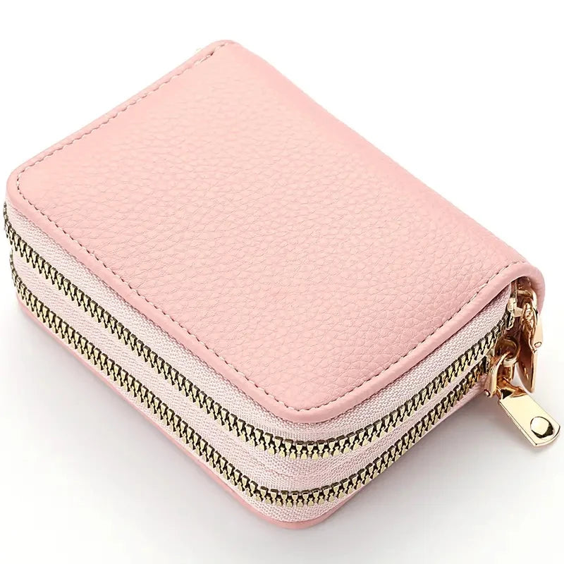 Women's Stylish Double Zipper Wallet with Large Capacity Coin Purse Pink