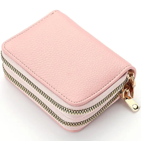 Women's Stylish Double Zipper Wallet with Large Capacity Coin Purse Pink