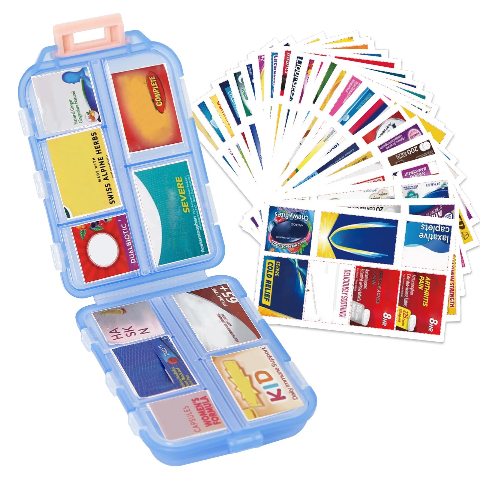 Pill Organizer 10 Compartments &ndash; Includes 175 Labels