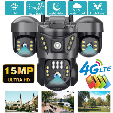 V380 Pro 4G IP Camera 15MP Triple Lenses Triple Screens Human Detection  Video Monitor Outdoor Waterproof Security CCTV Camera