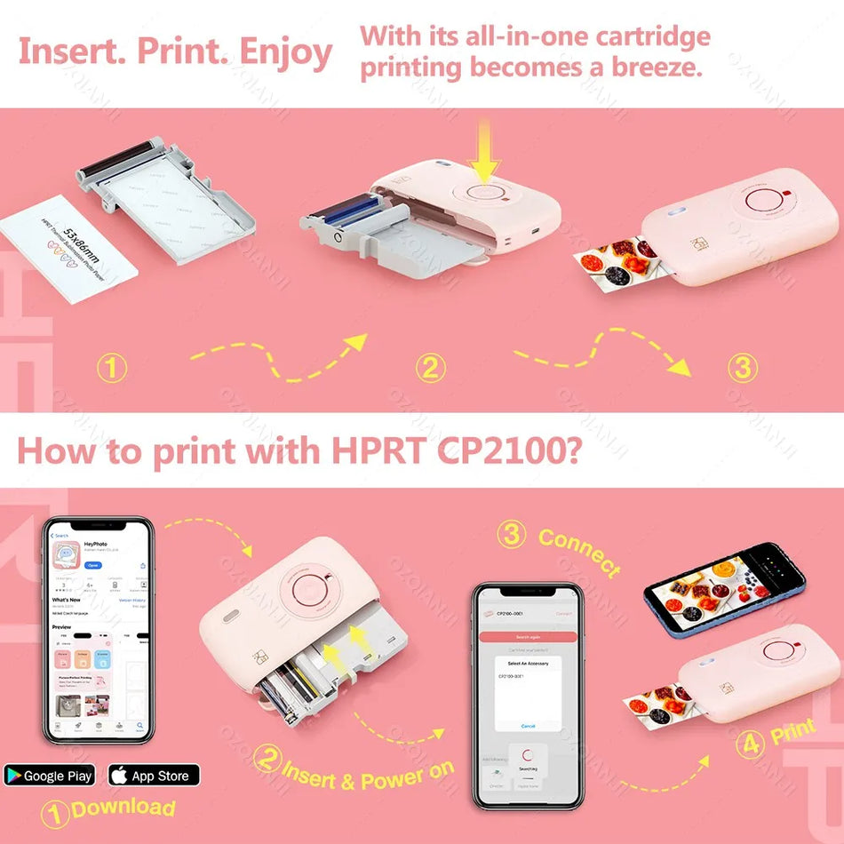 Portatīvais krāsu foto printeris, 300dpi Bluetooth, 2x3 collu fotogrāfijas CP2100