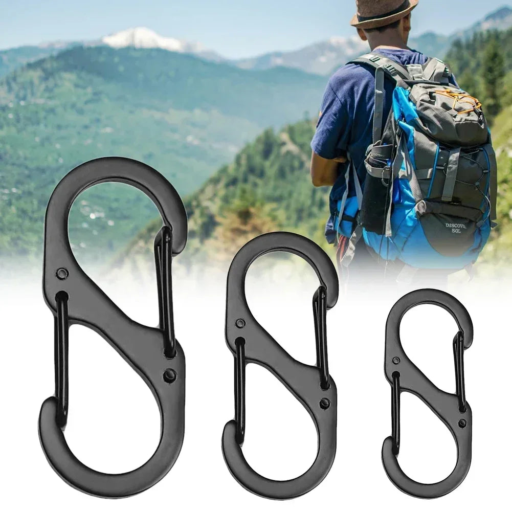 10pcs Mini S-Type Stainless Steel Locking Carabiners for Outdoor and Camping
