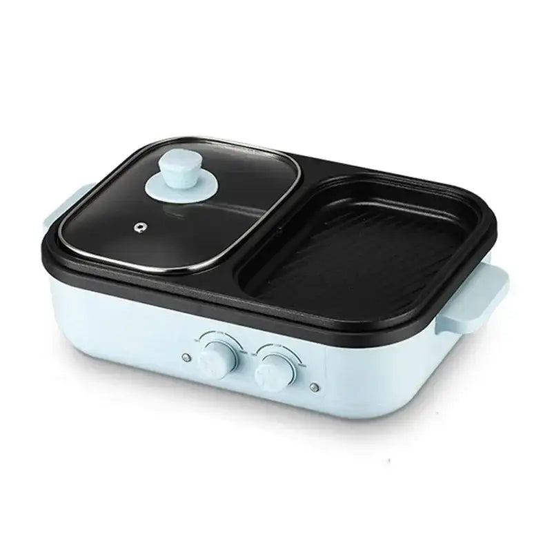 2 In 1 Electric Hot Pot And Grill Nonstick Cooker 110V 220V 200623-blue / US