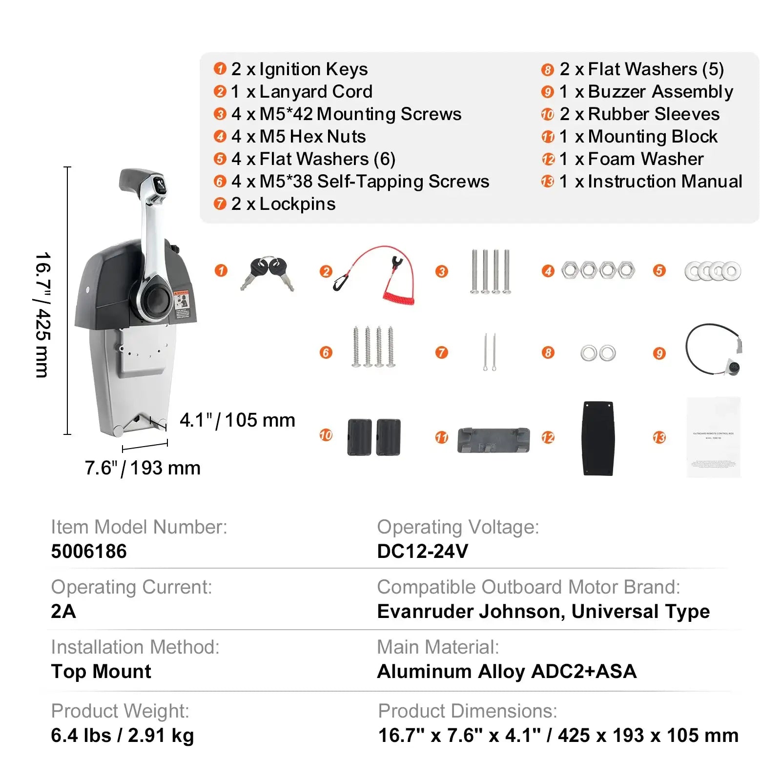 Throttle Control 8M0059686 &ndash; Top Mounted Remote Box Evinrude / GERMANY