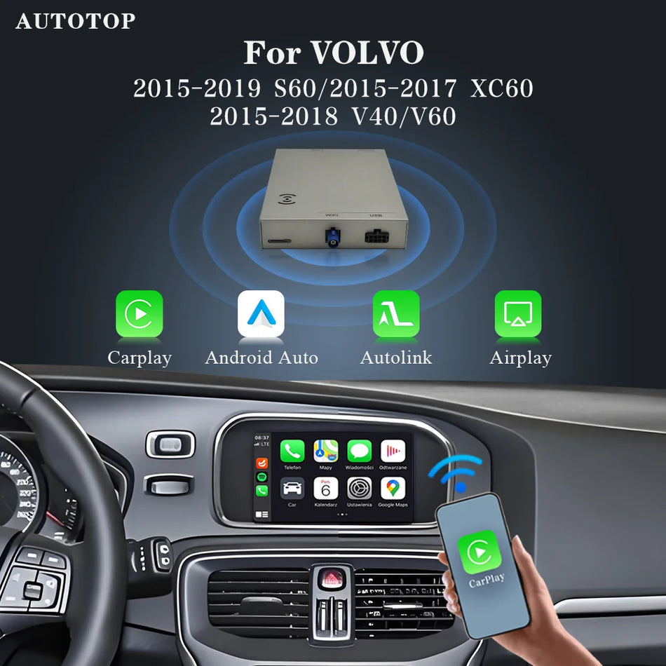 Bezdrôtová CarPlay Android Auto súprava pre Volvo S60 vylepšenie infotainmentu Plug and Play modul