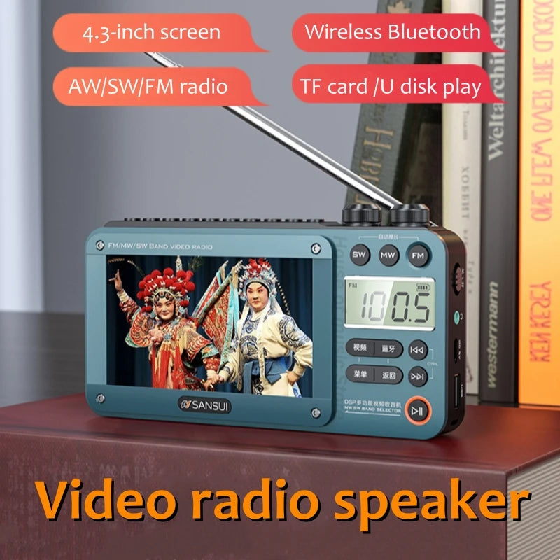 SANSUI F50 Portable Bluetooth Speaker with FM/MW/SW Radio and HD Video Player
