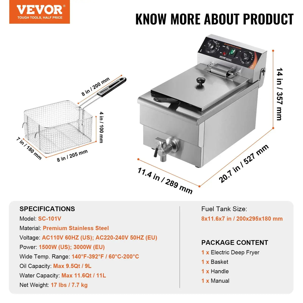 Stainless Steel Countertop Deep Fryer With Basket Upgraded type / UNITED KINGDOM