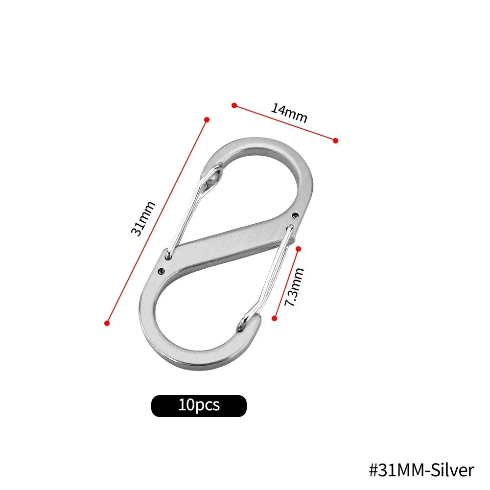 10pcs Mini S-Type Stainless Steel Locking Carabiners for Outdoor and Camping 31MM-Silver(10pcs)