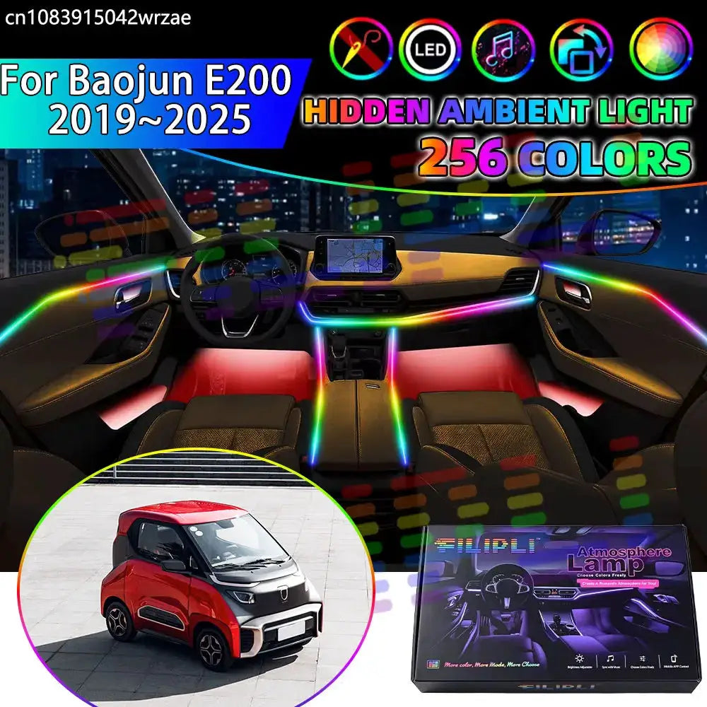 For Baojun E200 2019~2025 Wuling Nano EV RGB Car Interior Ambient Lights Strips Breathing Lighting Kit App Control LED strips by InterCyprus Trading Ltd