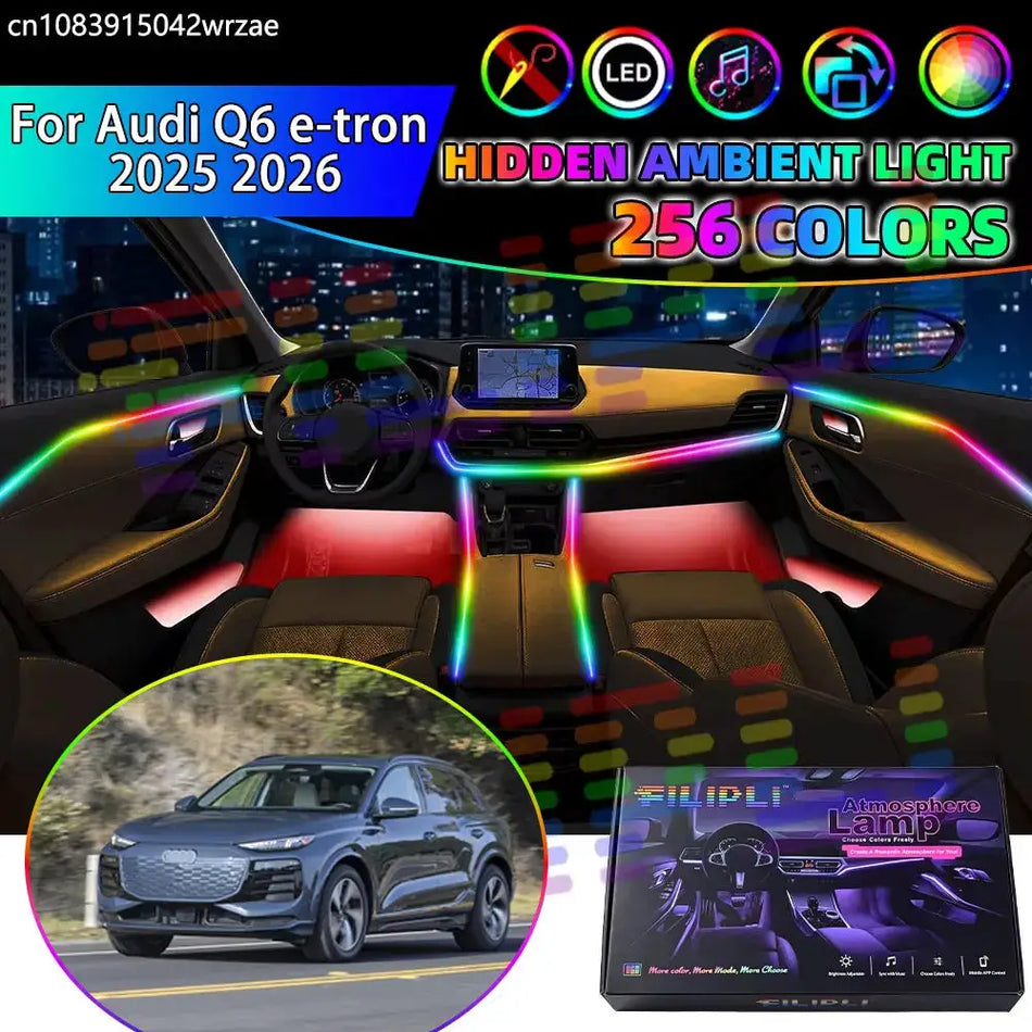 For Audi Q6 e-tron 2025 2026 SUV RGB Car Interior Ambient Lights Strips Breathing Lighting Kit App Control LED strips Auto Parts by InterCyprus Trading Ltd