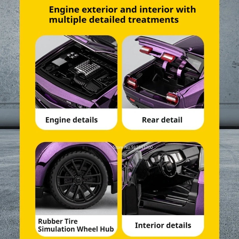 Mașină de jucărie din metal la scară 1:32 Hellcat Charger cu sunet și lumini, cu mecanism de întoarcere.