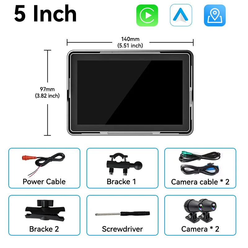 VENBES 5 Inch Motorcycle Navigation &ndash; IP67 Waterproof with Wireless Carplay Navigation with DVR / CHINA