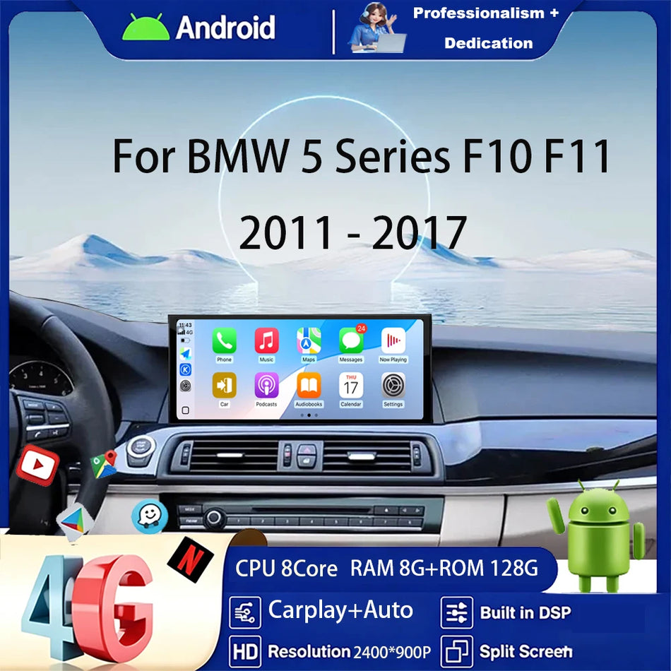 12,3-calowe bezprzewodowe radio Carplay do BMW serii 5 F10 F11 2011-2017 CCC NBT Android GPS