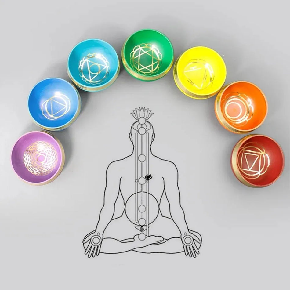 Handgefertigte tibetische Klangschalen aus Nepal für Meditation, 7 Chakras Kupfer