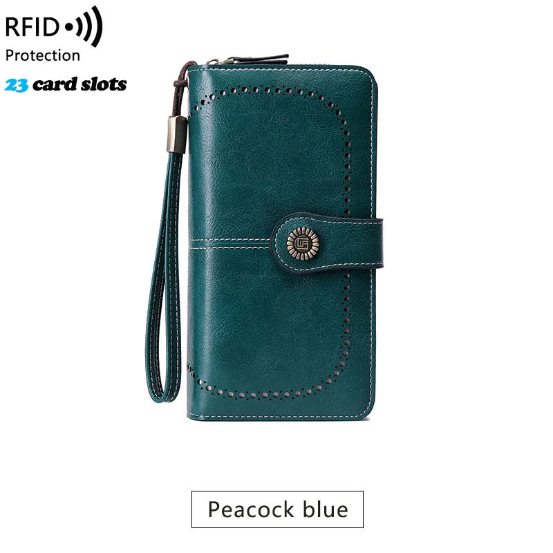 YIYUEQIANLI RFID Anti-theft Leather Clutch Wallet for Women Blue-1