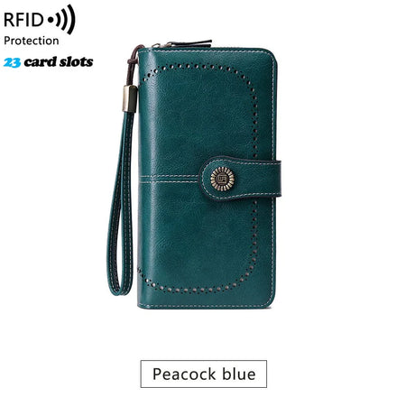 YIYUEQIANLI RFID Anti-theft Leather Clutch Wallet for Women Blue-1