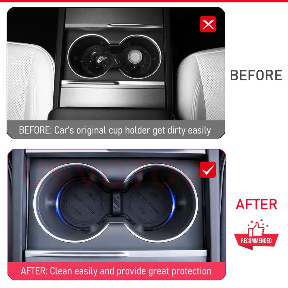 Water Cup Holder Mat For All Tesla Model 3 Model Y Model YL Cup Coaster Pad Center Console Organizer 2021-2027 Car Accessories