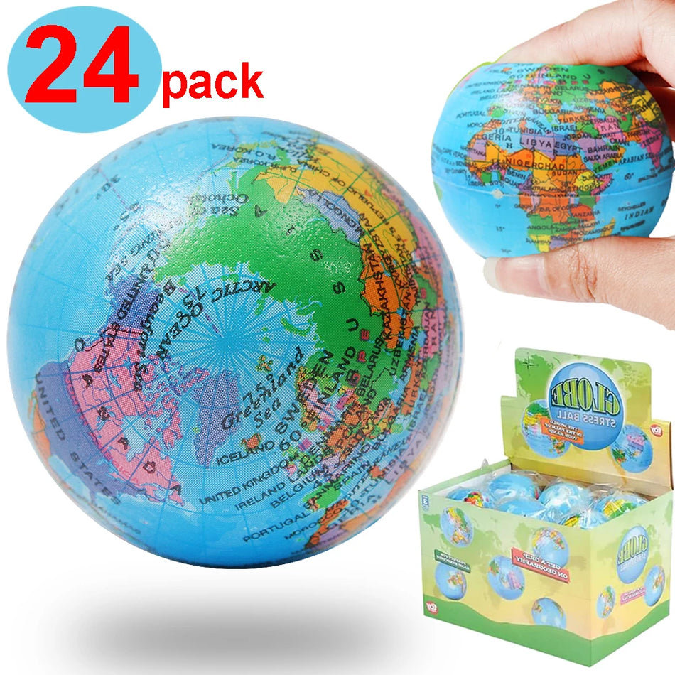 Earth Squeeze Balls Soft Foam Globe - Hands Stress Relief 12Pcs