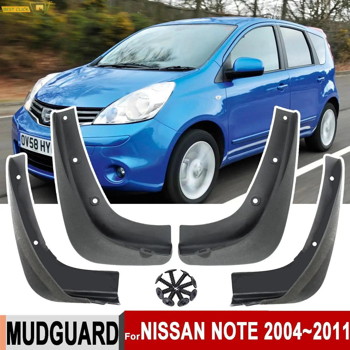 4Pcs Car Mudguards Mudflaps For Nissan Note E11 Gen 1 2004 2005 2006 2007 2008 2009 2010 2011 Mud Guards Splash Guards Fender by InterCyprus Trading Ltd