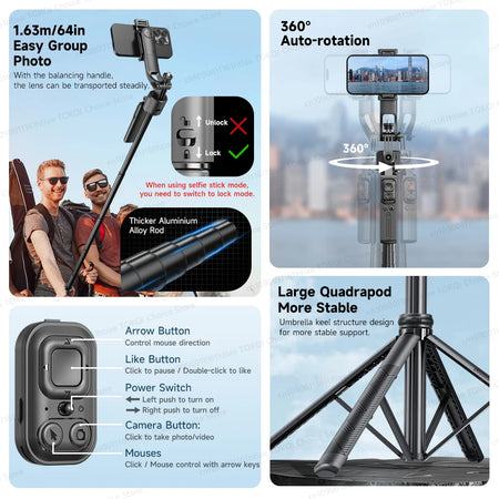 TOKQI C17 360&deg; Auto-Rotation Selfie Tripod with AI Tracking and Remote Control