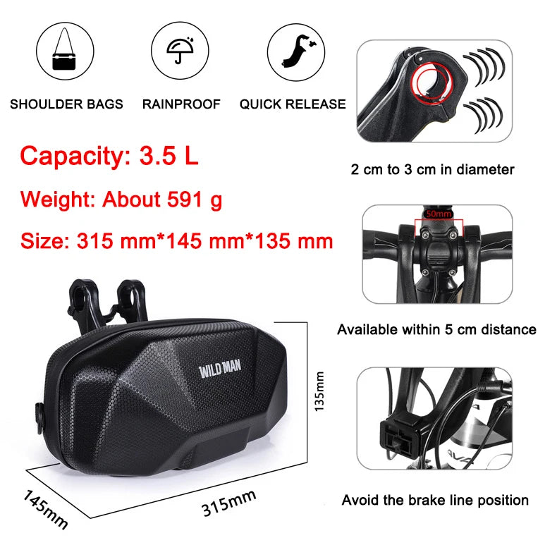 Водоустойчиво велосипедно кормилно чанта 3.5L PU EVA твърда обвивка
