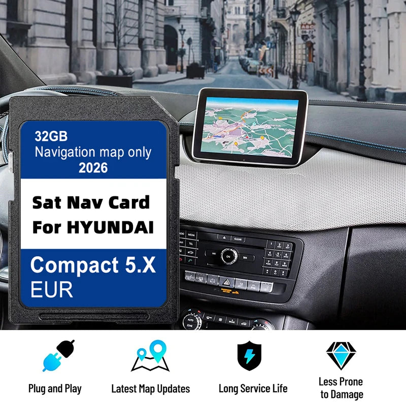 Tarjeta SD de Navegación de 32GB con Actualización de Mapas de la UE para Hyundai Kona, Tucson, i10, i20
