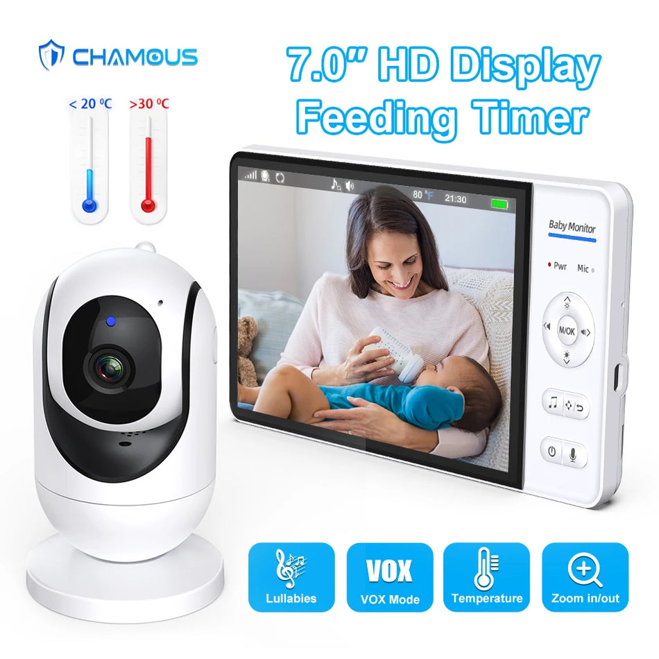 7 Inch Baby Monitor with 5000mAh Battery, PTZ Camera, and Temperature Monitoring