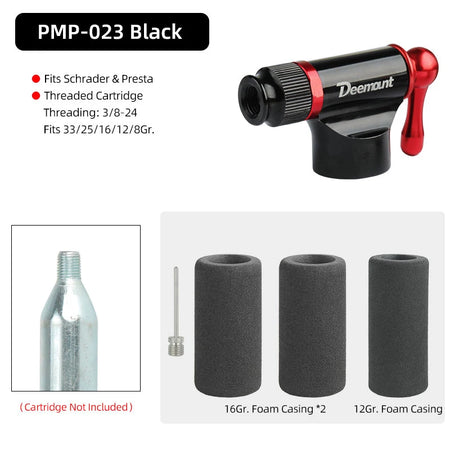 Bicycle CO2 Nozzle &ndash; Quick Inflation for Schrader and Presta Valves PMP023 Black T1Z / CHINA